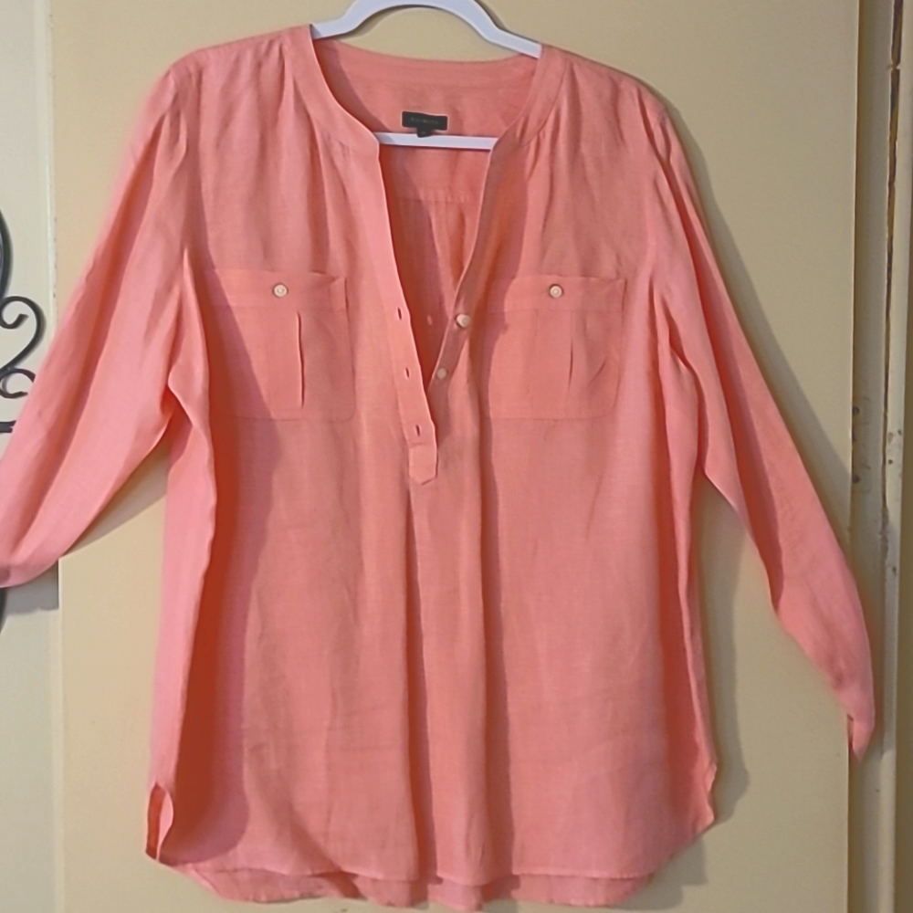 Talbots Coral Pink Long Sleeve Tunic Blouse